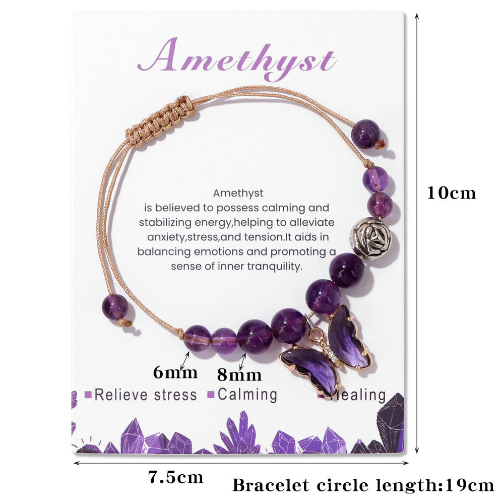 Wholesale Natural Stone Amethyst Butterfly Pendant Handwoven Bracelet